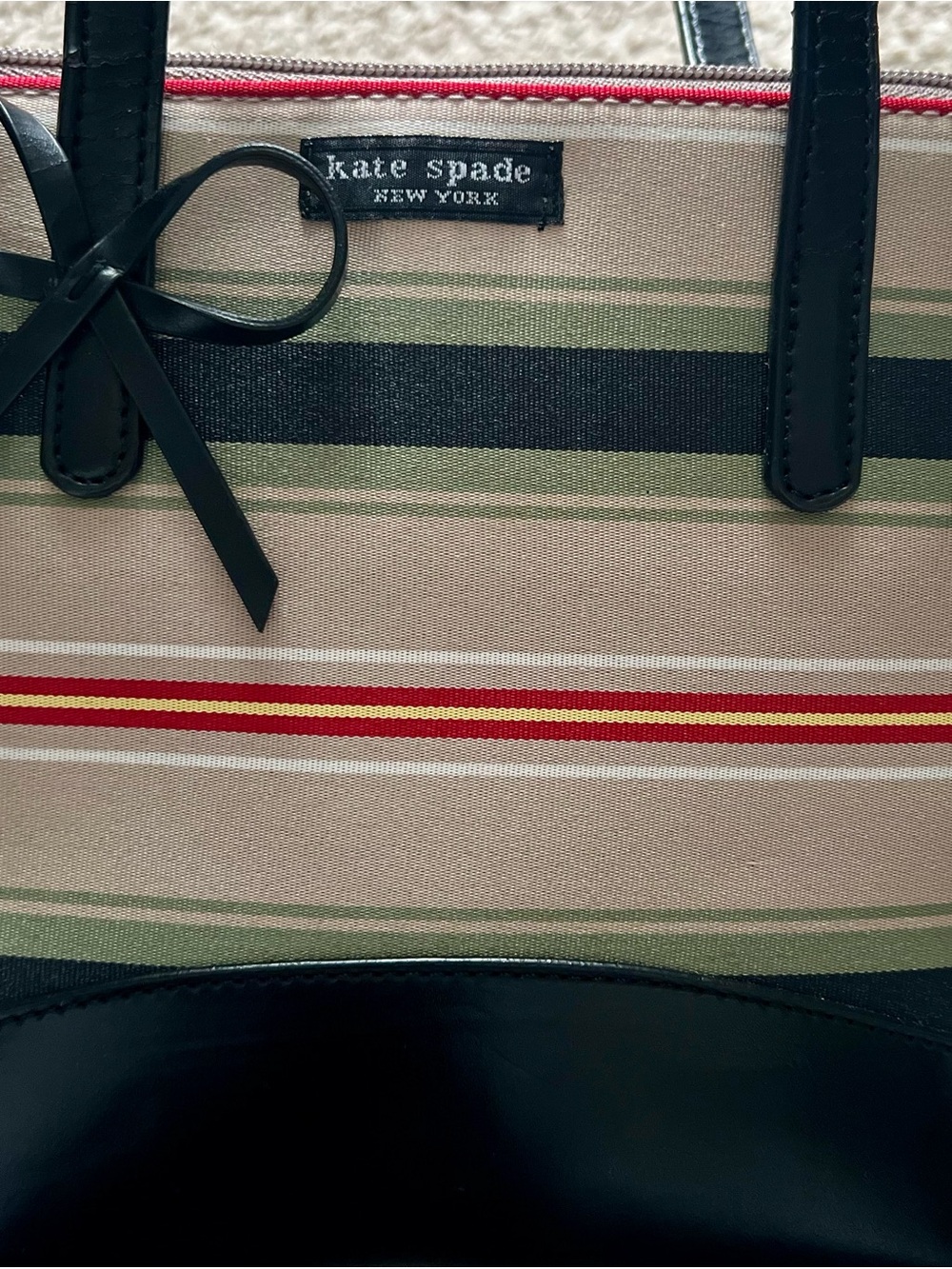 kate spade Vintage Striped Bow Shoulder Bag in Beige, Black and Green - Picture 10 of 11